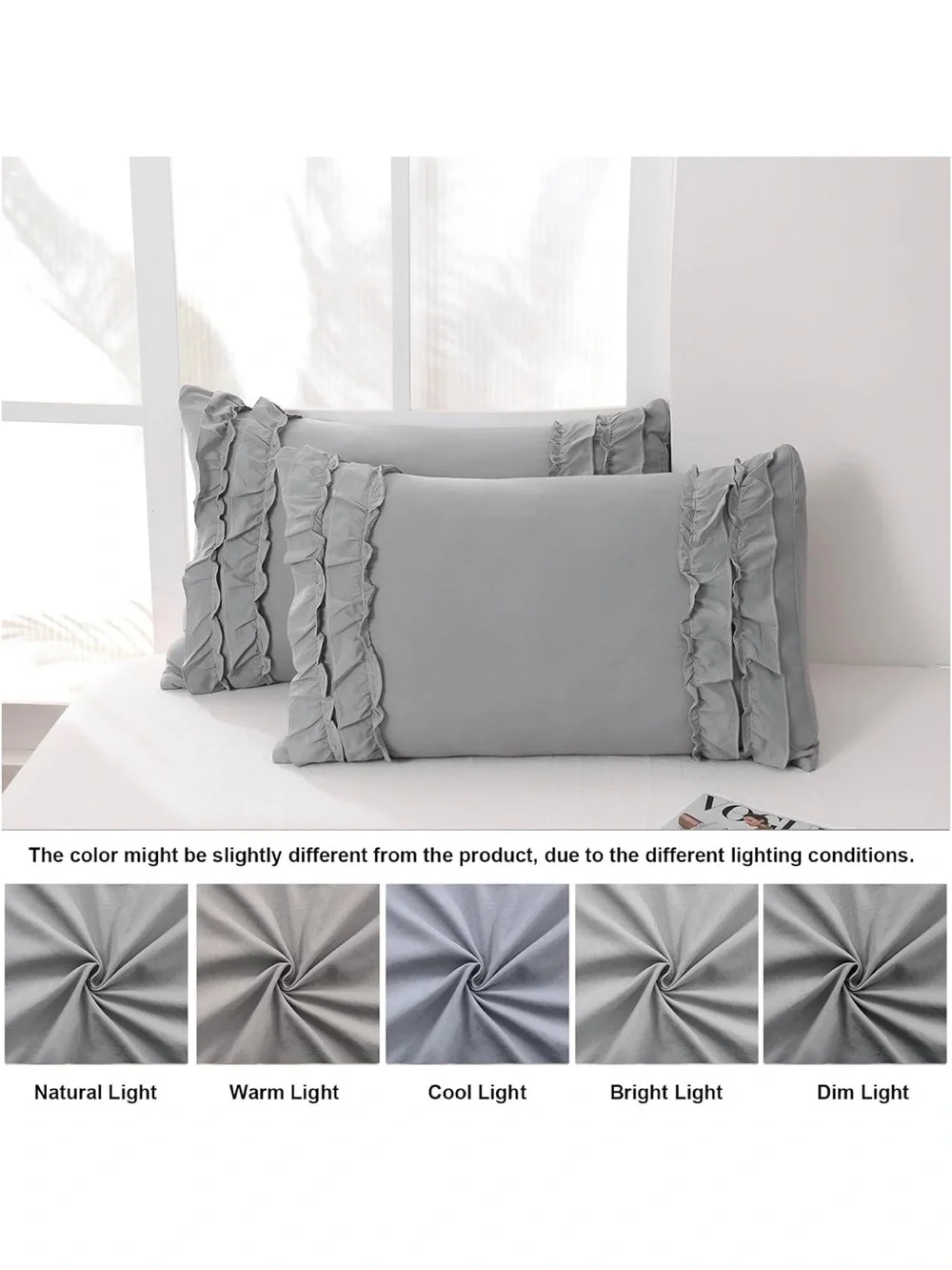 Grey Ruffle Pillow Shams,Queen Size Pillowcase Set Of 2,20x30 2367/bb8-1